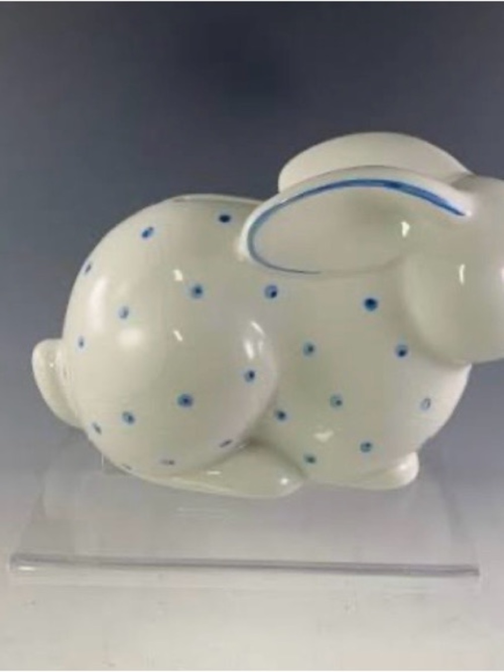Tiffany & Co. White Ceramic Bunny Figurine with Blue Dots - Decorative Home Art